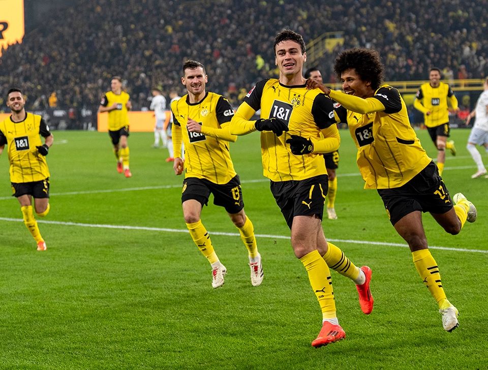 Several BVB players celebrate together (photo)