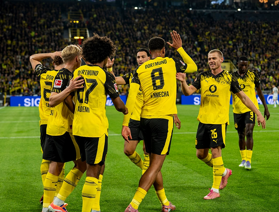 All BVB outfield players celebrating a goal (photo)